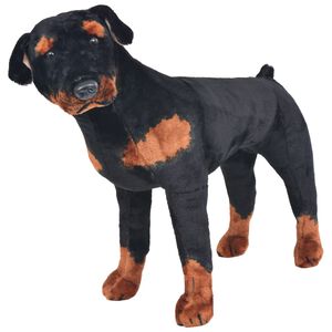 vidaXL Pl&uuml;schtier Hund Rottweiler Stehend Pl&uuml;sch Schwarz und Braun XXL