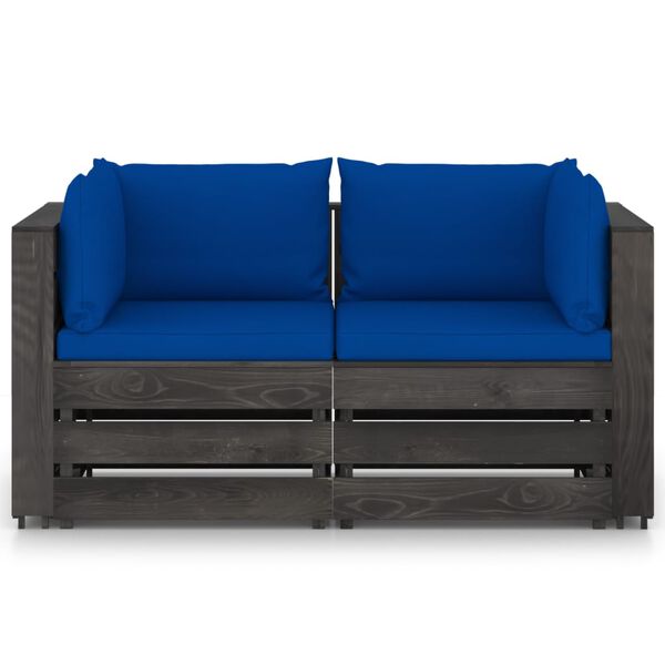 vidaXL 2-Sitzer Outdoor-Sofa mit Kissen Grau Impr&auml;gniertes Kiefernholz