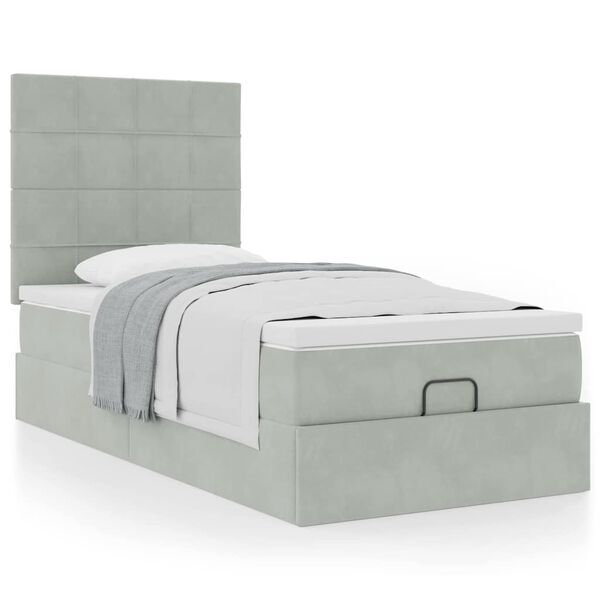 vidaXL Ottoman-Bett mit Matratzen Hellgrau 100x200 cm Samt