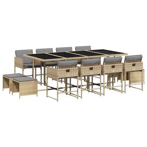 vidaXL 13-tlg. Garten-Essgruppe mit Kissen Beigemischung Poly Rattan