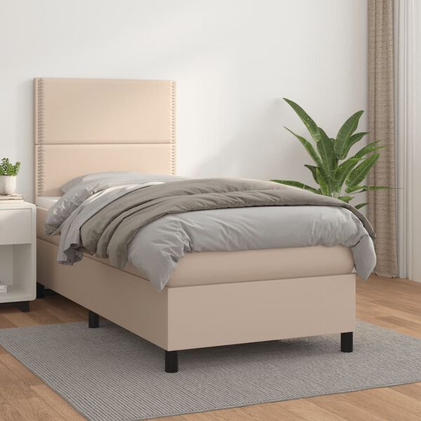 vidaXL Boxspringbett mit Matratze Cappuccino-Braun 90x190cm Kunstleder