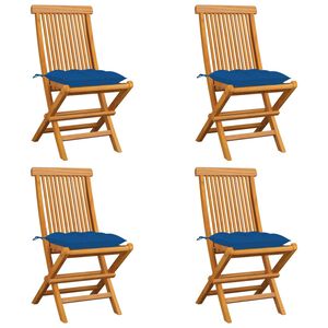 vidaXL Gartenst&uuml;hle mit Blauen Kissen 4 Stk. Massivholz Teak