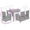 vidaXL 7-tlg. Garten-Essgruppe mit Kissen Grau Poly Rattan