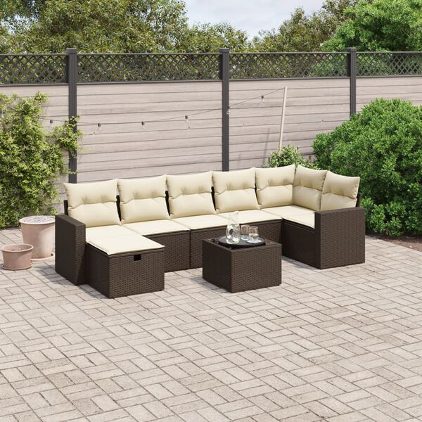 vidaXL 8-tlg. Garten-Sofagarnitur mit Kissen Braun Poly Rattan
