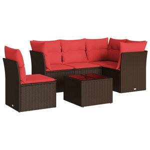 vidaXL 6-tlg. Garten-Sofagarnitur mit Kissen Braun Poly Rattan