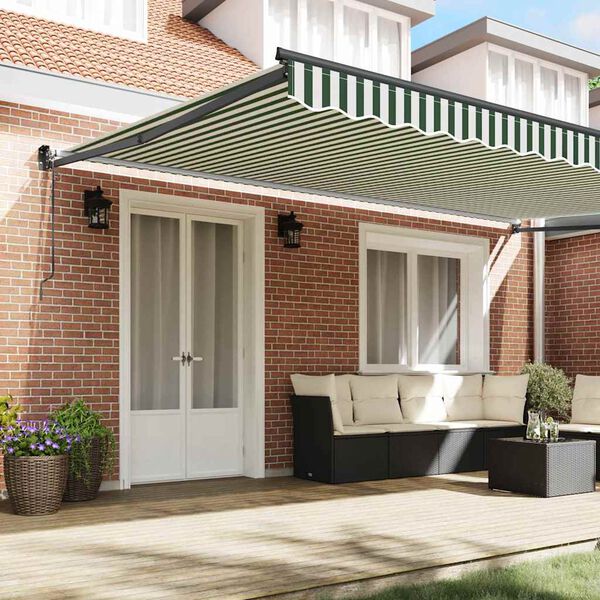 vidaXL Einziehbare Markise Gestreift Gr&uuml;n und Wei&szlig; 500 x 300 cm