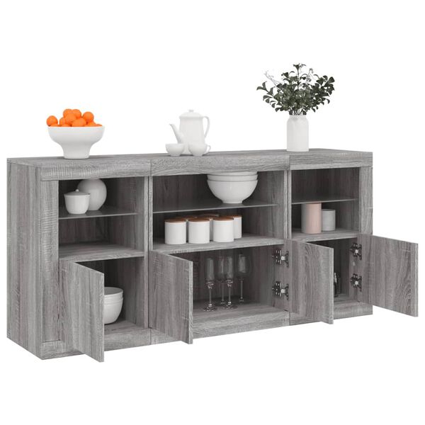 vidaXL Sideboard mit LED-Leuchten Grau Sonoma 142,5x37x67 cm