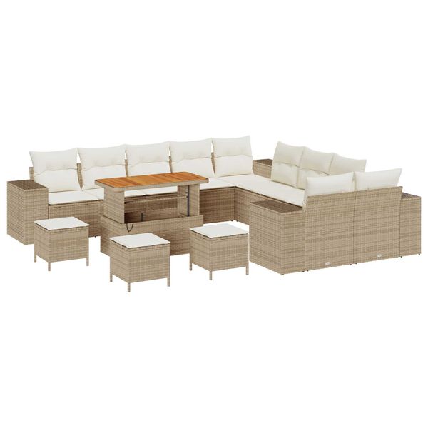 vidaXL Gartensofa-set mit Kissen 14 pcs Beige Poly-Rattan