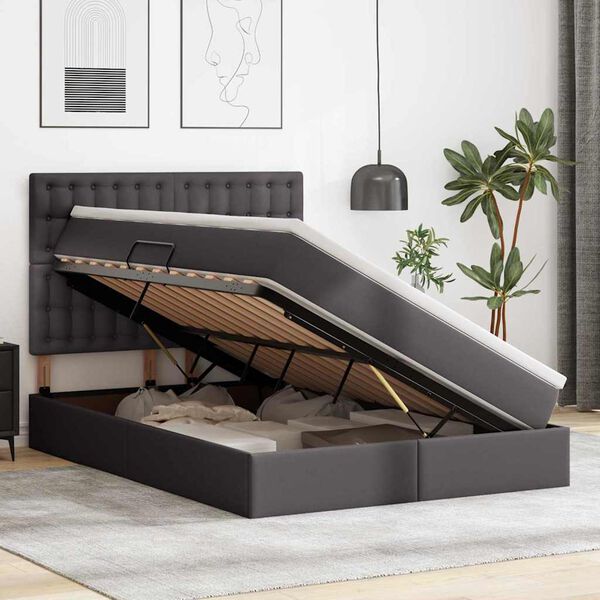 vidaXL Aufbewahrungsbett mit Matratze Grau 140 x 200 cm Kunstleder