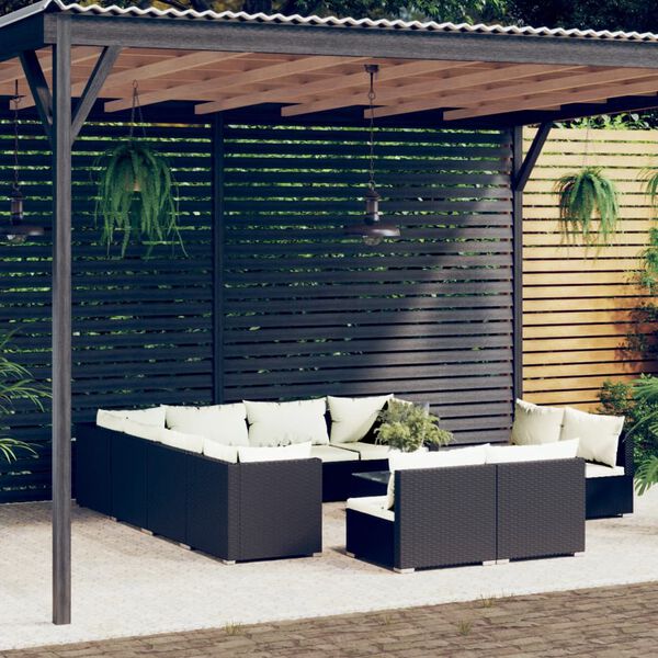 vidaXL 12-tlg. Garten-Lounge-Set mit Kissen Schwarz Poly Rattan