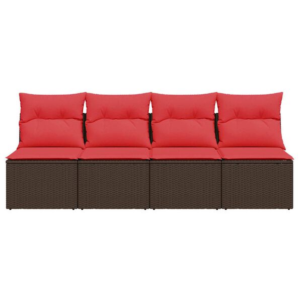 vidaXL Gartensofa mit Kissen 4-Sitzer Braun Poly Rattan