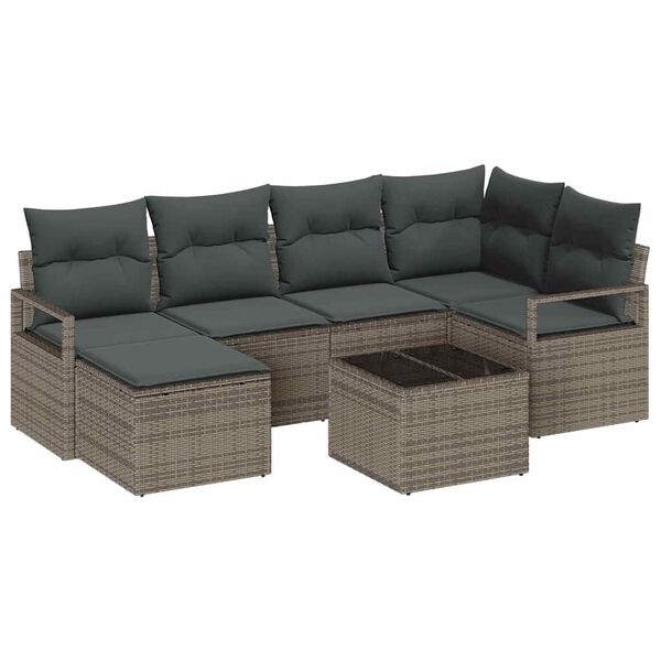 vidaXL Sofa Set mit Kissen mit Speicher 7 pcs Hellgrau Poly-Rattan