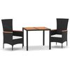 vidaXL 3-tlg. Garten-Essgruppe mit Kissen Schwarz Poly Rattan