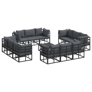 vidaXL Garten-Sofa-Set mit Kissen 13 pcs Schwarz Aluminium