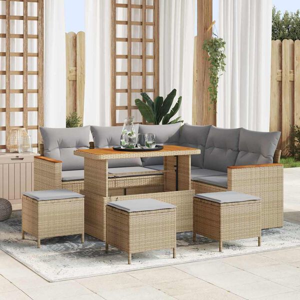 vidaXL Gartensofa-set 9 pcs Beige Poly-Rattan