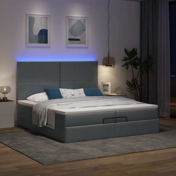 vidaXL Ottoman-Bett mit Matratzen & LEDs Dunkelgrau 200x200 cm Stoff