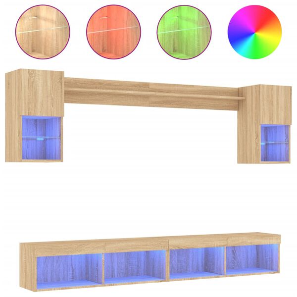 vidaXL 6-tlg. Wohnwand mit LED-Beleuchtung Sonoma-Eiche Holzwerkstoff
