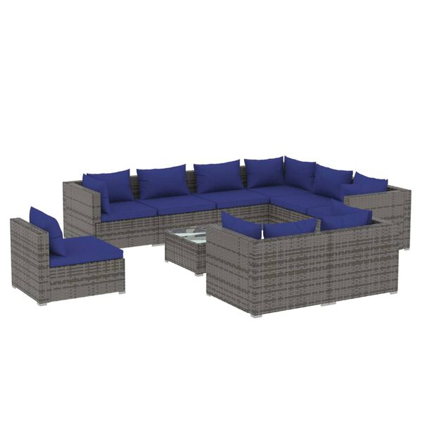 vidaXL 10-tlg. Garten-Lounge-Set mit Kissen Poly Rattan Grau