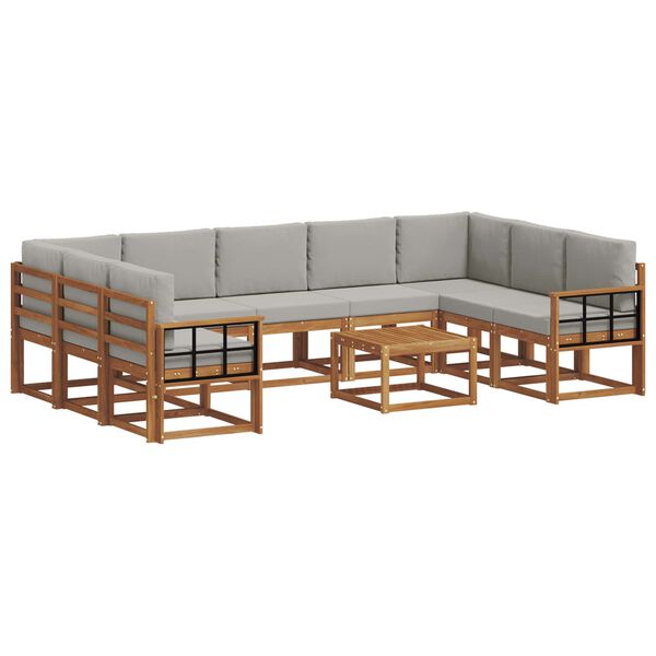 vidaXL Outdoor-Sofagarnitur mit Kissen 10 pcs Nat&uuml;rlich und Hellgrau