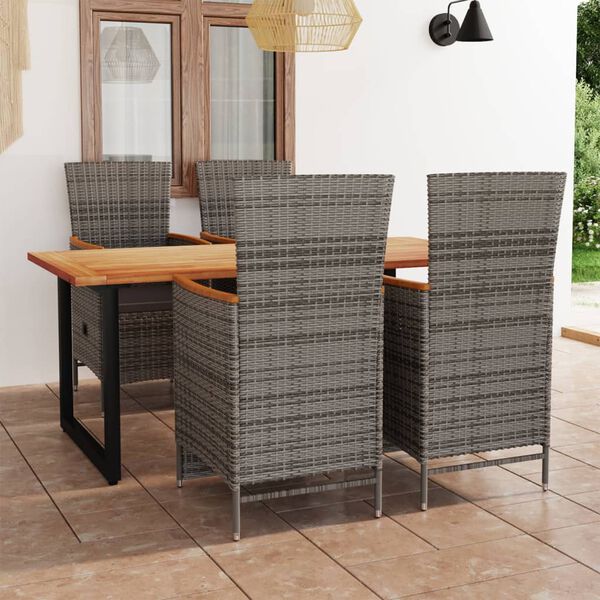 vidaXL 5-tlg. Garten-Essgruppe mit Kissen Poly Rattan Grau