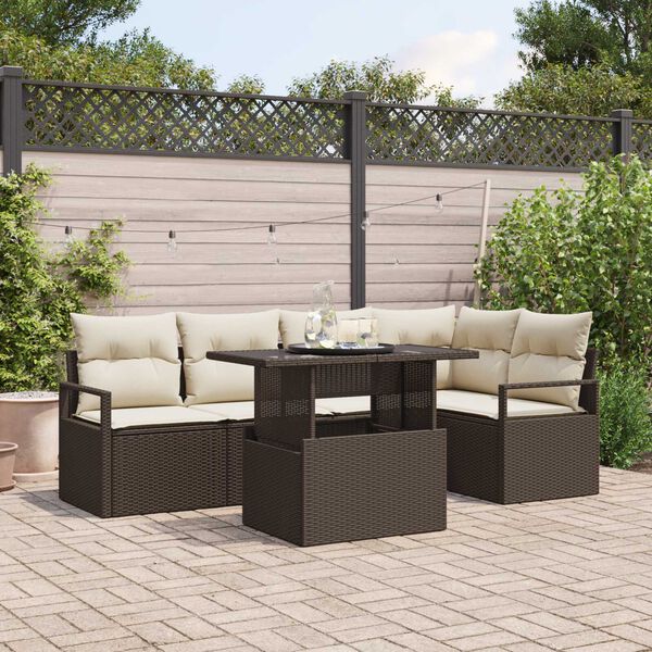 vidaXL Gartensofa-set mit Kissen mit Speicher 6 pcs Braun Poly Rattan