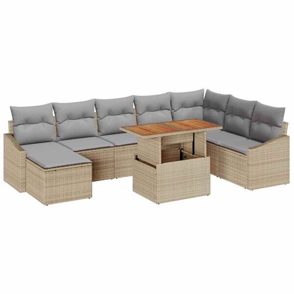 vidaXL Garten Essgruppe mit Kissen 9 pcs Beige und Grau