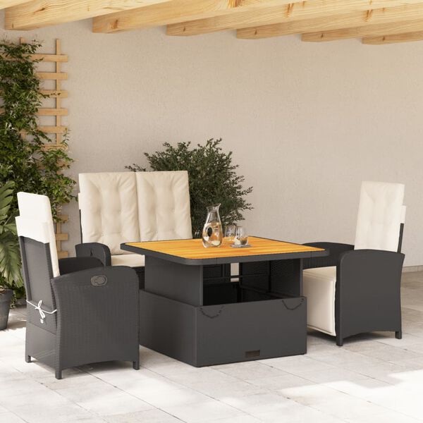 vidaXL 5-tlg. Garten-Essgruppe mit Kissen Schwarz Poly Rattan