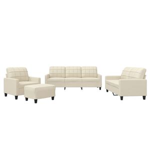 vidaXL 4-tlg. Sofagarnitur mit Kissen Creme Kunstleder
