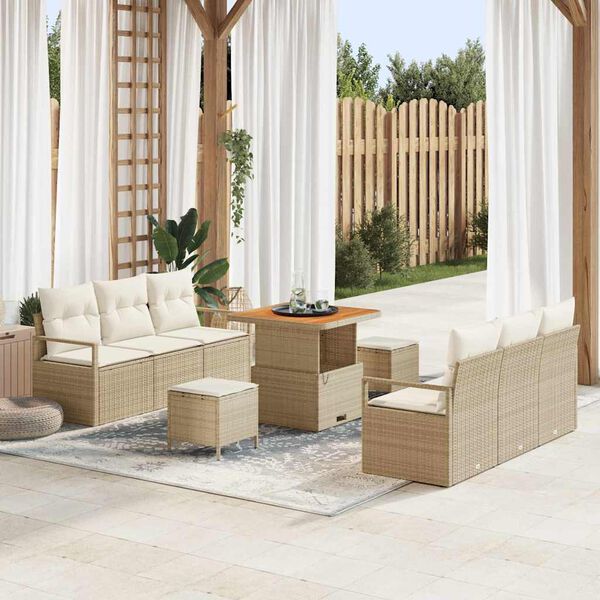 vidaXL Gartensofa-set mit Kissen 9 pcs Beige Poly-Rattan