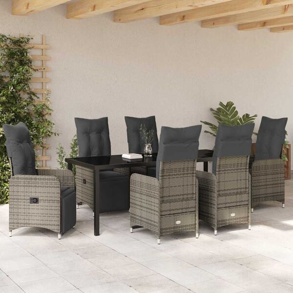 vidaXL Garten Essgruppe mit Kissen 7 pcs Beige Poly-Rattan