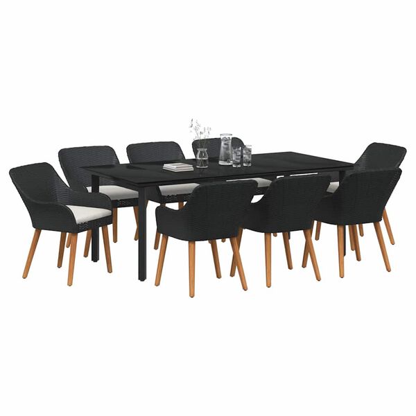 vidaXL Garten Essgruppe mit Kissen 9 pcs Schwarz Poly-Rattan
