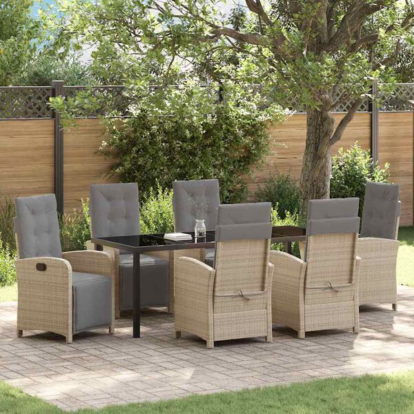 vidaXL Garten Essgruppe mit Kissen 7 pcs Beige Poly-Rattan