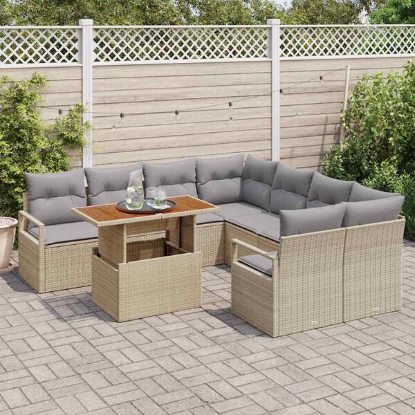 vidaXL Garten Essgruppe mit Kissen 9 pcs Beige und Grau