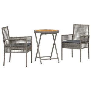 vidaXL Garten Bistro Set 3 stk. Grau Poly-Rattan