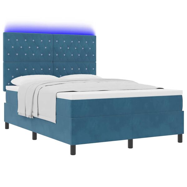 vidaXL LED Boxspringbett mit Matratze Dunkelblau 140 x 190 cm Stoff