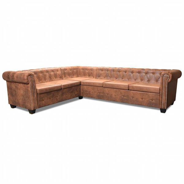 vidaXL Chesterfield-Ecksofa 6-Sitzer Kunstleder Braun