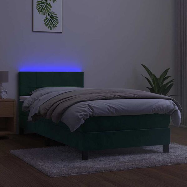 vidaXL Boxspringbett mit Matratze & LED Dunkelgr&uuml;n 100x200 cm Samt