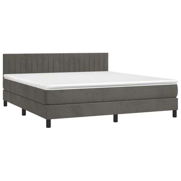vidaXL Boxspringbett mit Matratze & LED Dunkelgrau 180x200 cm Samt