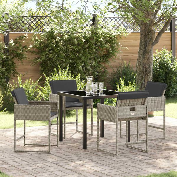 vidaXL Garten Essgruppe mit Kissen 5 pcs Hellgrau Poly-Rattan