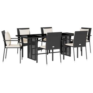 vidaXL 7-tlg. Garten-Essgruppe mit Kissen Schwarz Poly Rattan