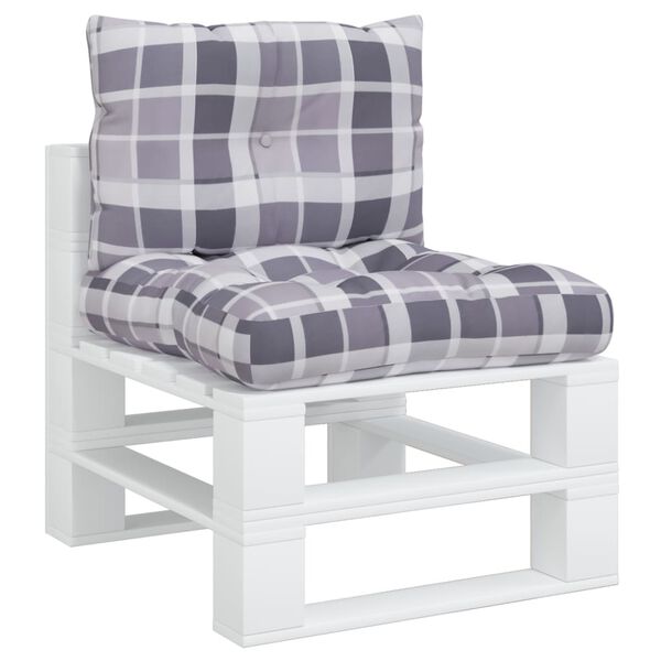 vidaXL Palettenkissen 2-tlg. Grau Karomuster Stoff