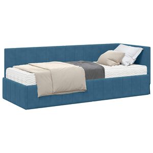 vidaXL Eckbettgestell mit Matratze mit Kopfteil 2 stk. Blau Samt