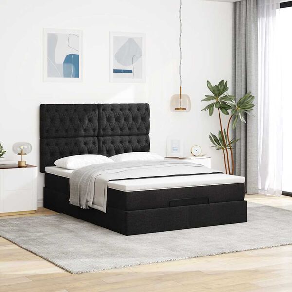 vidaXL Ottoman-Bett mit Matratze & LEDs Schwarz 140x190 cm Stoff