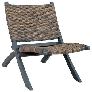 vidaXL Relaxstuhl Grau Natur Kubu-Rattan und Massivholz Mahagoni