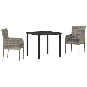vidaXL Garten Essgruppe mit Kissen 3 pcs Grau Poly-Rattan