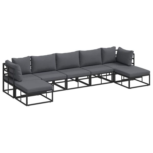 vidaXL Garten-Sofa-Set mit Kissen Schwarz Aluminium