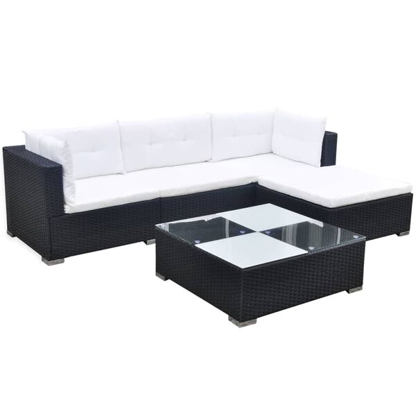 vidaXL 5-tlg. Garten-Lounge-Set mit Kissen Poly Rattan Schwarz