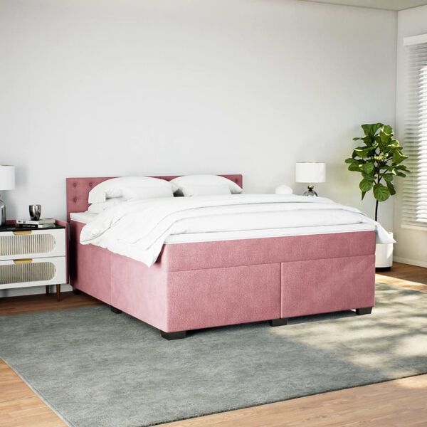 vidaXL Boxspringbett mit Matratze Rosa 180x200 cm Samt