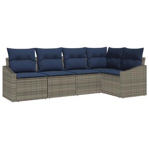 vidaXL Gartensofa-set mit Kissen 5 pcs Grau und Marineblau Poly-Rattan