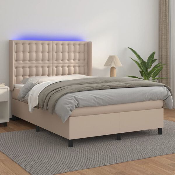 vidaXL Boxspringbett mit Matratze & LED Cappuccino-Braun 140x190cm